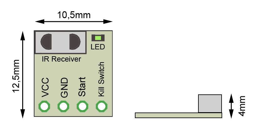 Start Stop Module V2 size reference 12.5 by 10.5 mm